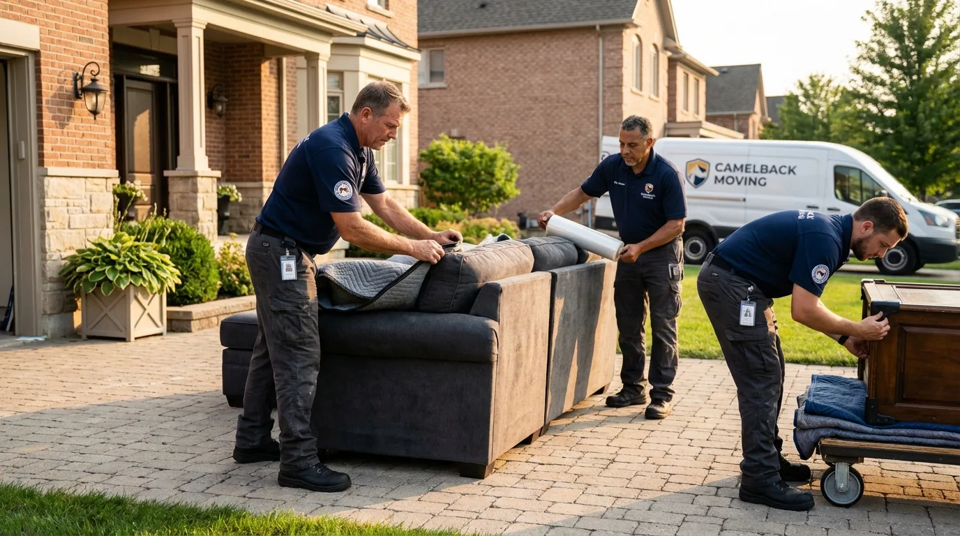 Large estate moving crew wrapping furniture in Winthrop, MA